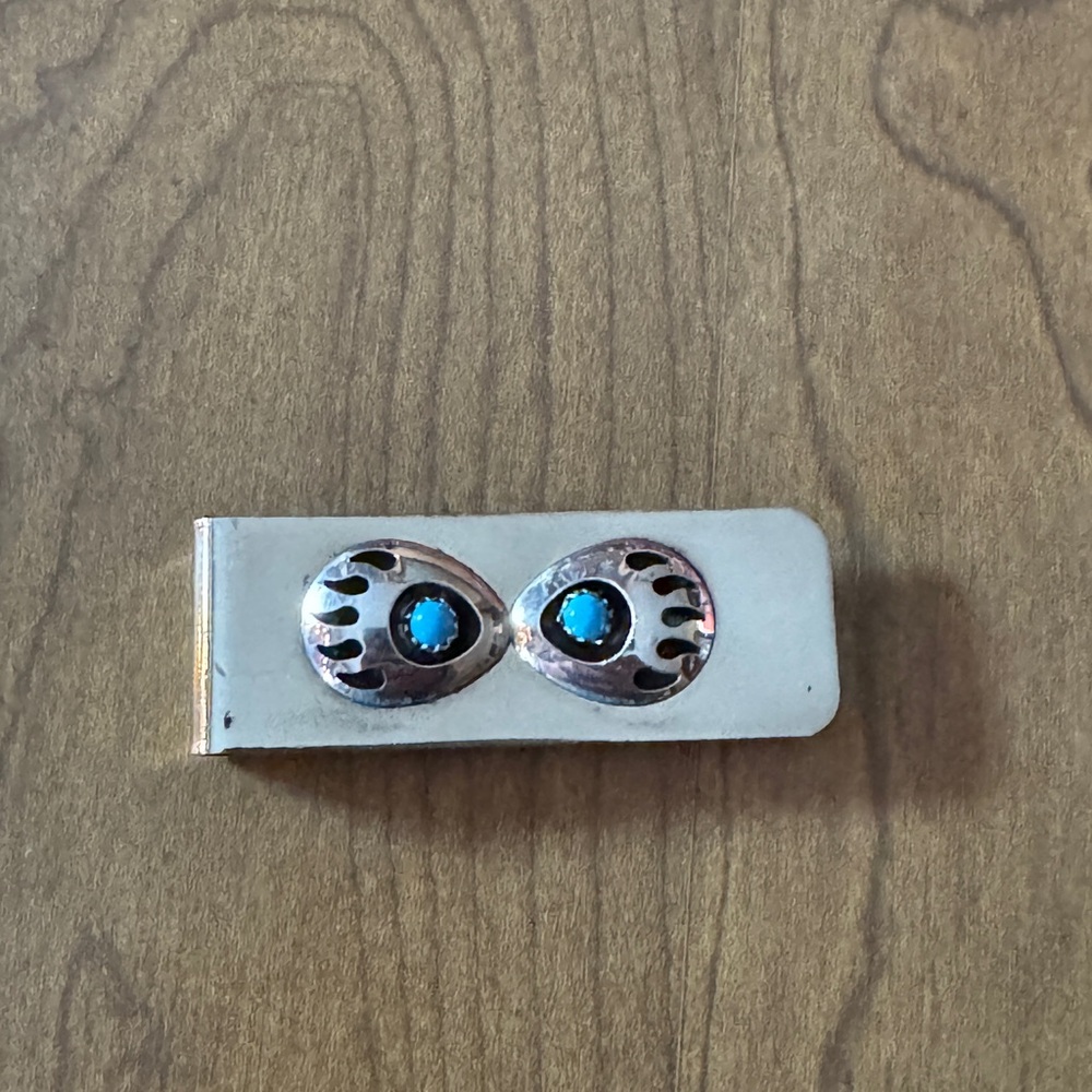 Solid Sterling Silver Money Clip With Genuine Tur… - image 1